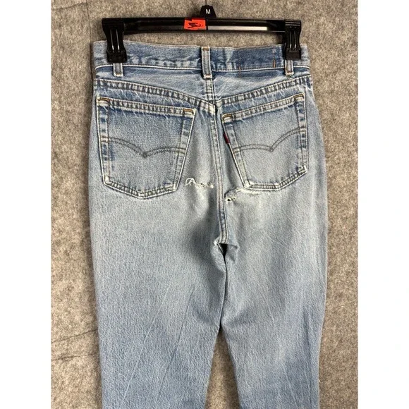 VINTAGE Levis 701 Jeans Womens 26 x 29 Blue Distressed Holes Made USA COOL! - Picture 5 of 14